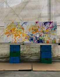 Synesthesia, project; "Two Pianos and 1 painting a connection through time." 240 x 100 cm - Acryl on Linen / Pierre v.Dijk