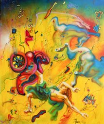 Airbrush oils on linen 140x120 cm 1991 Pierre van Dijk Synesthesia