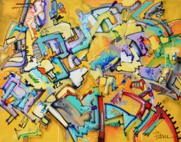 ( Theme; Noise of Time ) Airbrush oils on linen 120x140 cm 1991 Pierre van Dijk