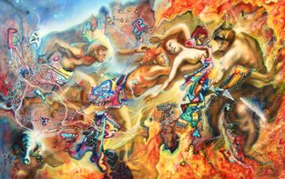Pierre van Dijk Airbrush oils on linen 120x210 cm 1990.