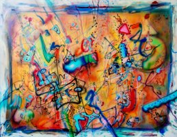 ( Theme; Noise of Time ) Airbrush oils on perspex 80x100cm 1991 Pierre van Dijk