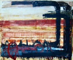 "the fences" Egg and oil with pigment on linen. 130x160 cm 1994