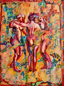 De 3 maagden- Olie-120x160cm Airbruch Pierre v Dijk