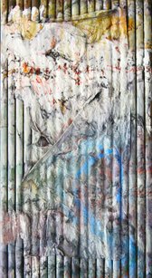 "the fences" Limitation of our thinking 200x100cm.Wooden slats / Linen Oils, Plaster and salt