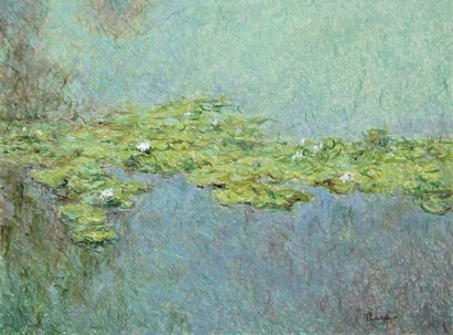 Uit de serie Waterlelies "Morgen licht" 60x80cm Hars-Olie-Linnen